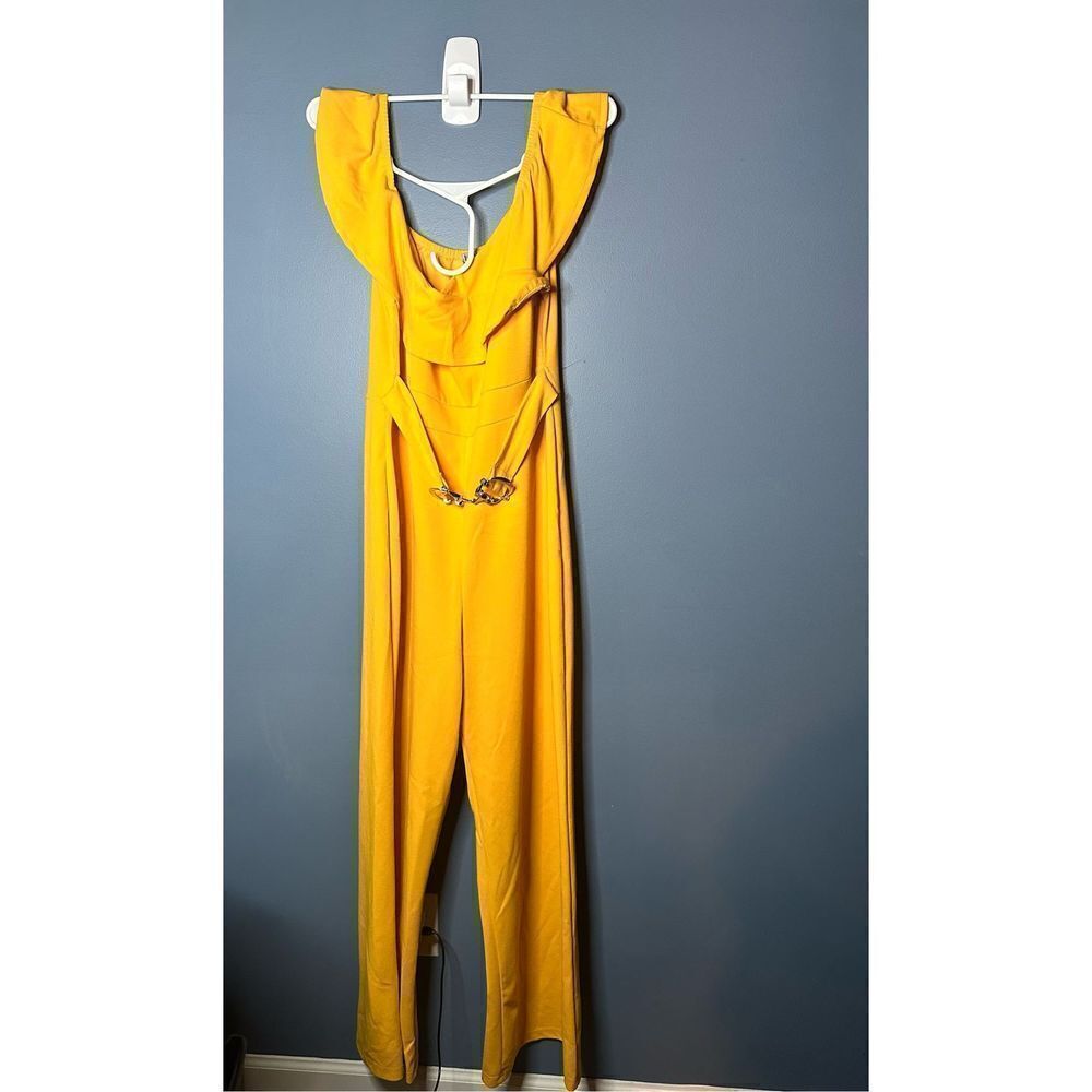 J for Justify Jumpsuit Off the Shoulder Belted Mustard Yellow Size XL
